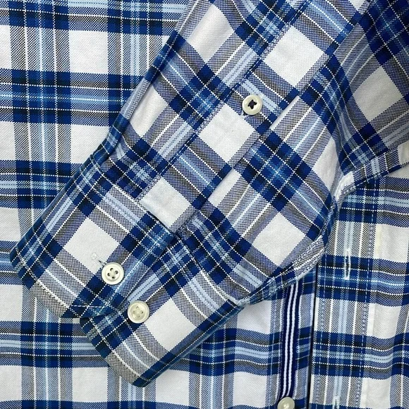 Banana Republic dress shirt SMALL Oxford tailored slim fit blue plaid - Picture 6 of 7